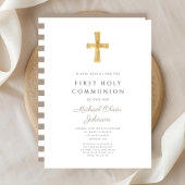 Moderne Taupe Cross Boy Erste Kommune Einladung
