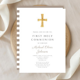 Moderne Taupe Cross Boy Erste Kommune Einladung