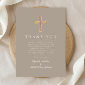 Moderne Taupe Cross Boy Taufe Dankeskarte