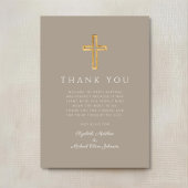 Moderne Taupe Cross Boy Taufe Dankeskarte