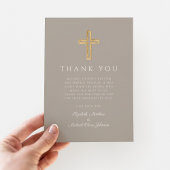 Moderne Taupe Cross Boy Taufe Dankeskarte