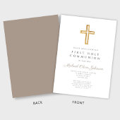 Moderne Taupe Cross Religious Boy First Communion Einladung