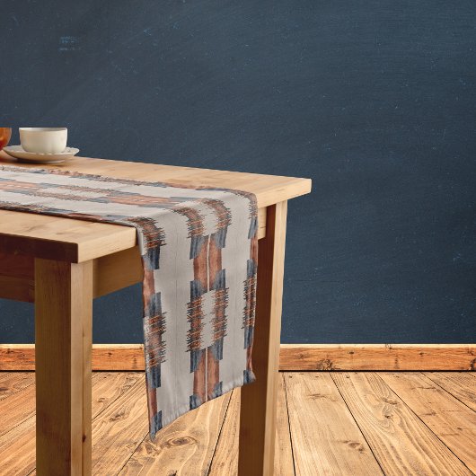 Moderne Taupe Denim und Rost Kurzer Tischläufer