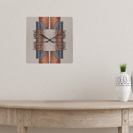 Moderne Taupe Denim und Rost Quadratische Wanduhr