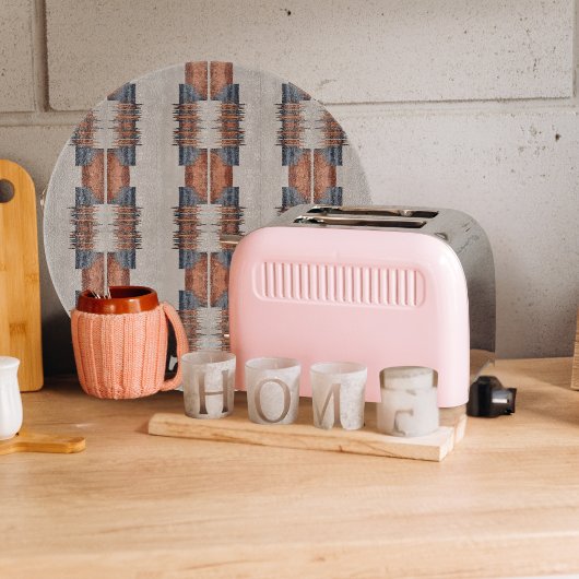 Moderne Taupe Denim und Rost Runde Schneidebrett