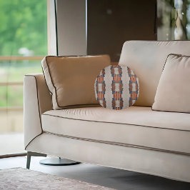 Moderne Taupe Denim und Rost Rundes Kissen