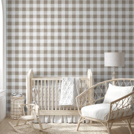 Moderne Taupe Gingham Karos Tapete