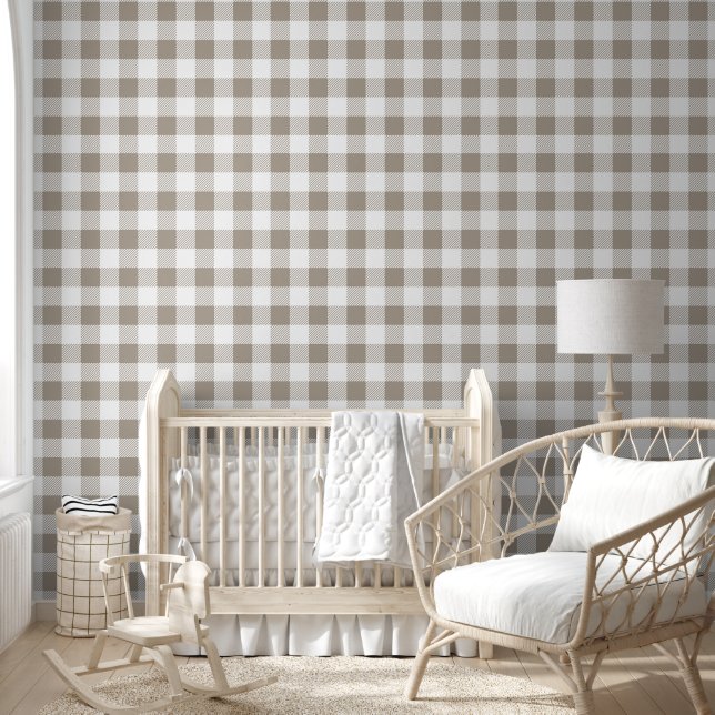 Moderne Taupe Gingham Karos Tapete (Kinder)