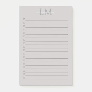 Moderne Taupe-Grau-Monogramm-Korrespondenzpapier Post-it Klebezettel