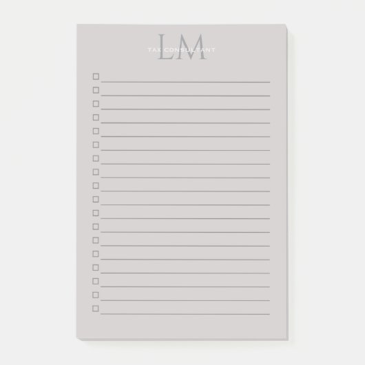 Moderne Taupe-Grau-Monogramm-Korrespondenzpapier Post-it Klebezettel (Vorderseite)