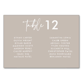 Moderne Taupe handgeschriebene Skriptnamen Hochzei Tischnummer