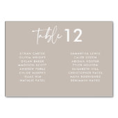 Moderne Taupe handgeschriebene Skriptnamen Hochzei Tischnummer (Rückseite)