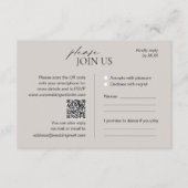 Moderne taupe Hochzeit RSVP Karte mit QR-Code (Vorderseite)