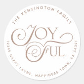 Moderne Taupe Joyful Holiday Rücksendeadresse Runder Aufkleber (Vorderseite)