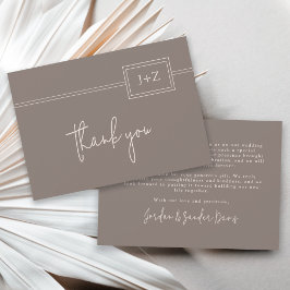 Moderne Taupe Minimalistisch Monogram Wedding Dank Dankeskarte