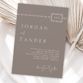 Moderne Taupe Minimalistisch Monogram Wedding Einladung