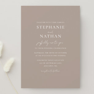 Moderne Taupe Minimalistisch Wedding Einladung