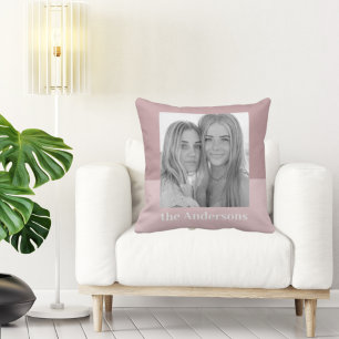 Moderne Taupe & Pink FOTO Family Gift Throw Pi Kissen