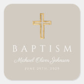 Moderne Taupe Religiöse Kreuztaufe Quadratischer Aufkleber (Vorderseite)