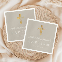 Moderne Taupe Religiöse Kreuztaufe Serviette