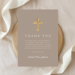 Moderne Taupe religiöses Kreuz Jungen Konfirmation Dankeskarte