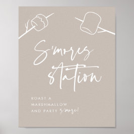 Moderne Taupe Script Marshmallow S'mores Station Poster