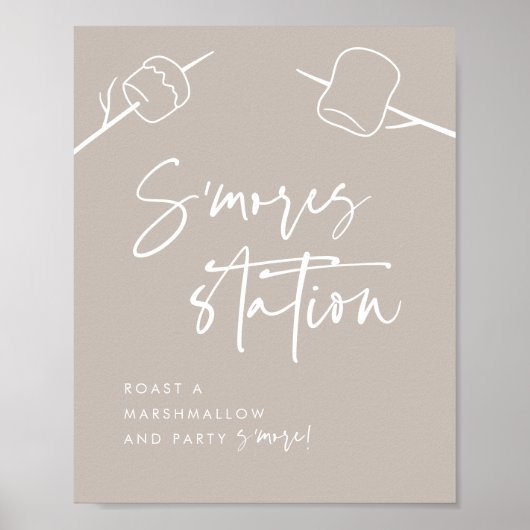 Moderne Taupe Script Marshmallow S'mores Station Poster (Vorne)