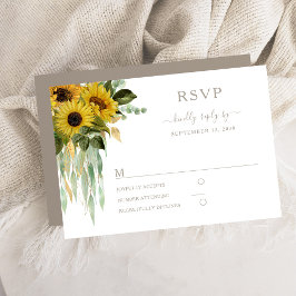 Moderne Taupe Sonnenblumenhochzeit RSVP Karte