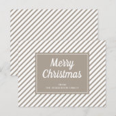 Moderne Taupe Strip Weihnachten Postkarte (Vorne/Hinten)