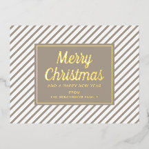 Moderne Taupe Stripes Frohe Weihnachten Gold