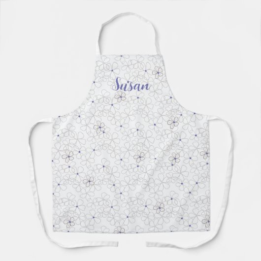 Moderne Taupe Weiße Blume mit Periwinkle Schürze (Vorderseite)