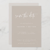 Moderne Taupe White Handwriting Calligraphy Weddin Save The Date (Vorne/Hinten)