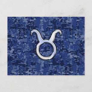 Moderne Taurus-Sternzeichen Navy Blau Digital Camo Postkarte