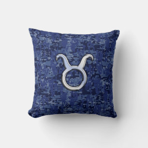 Moderne Taurus Zodiac signieren blaue blaue Camouf Kissen