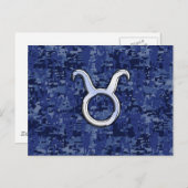 Moderne Taurus Zodiac signieren blaue blaue Camouf Postkarte (Vorne/Hinten)