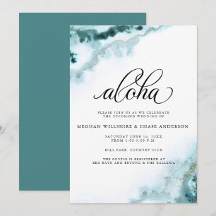 Moderne Teal-Aquarell-Moss-Achat-Aloha Einladung