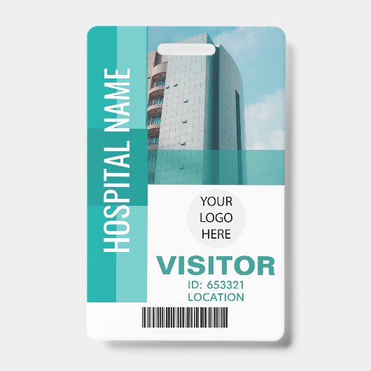 Moderne Teal-Besucher-Bar-Code, Logo-ID Ausweis (Vorderseite)