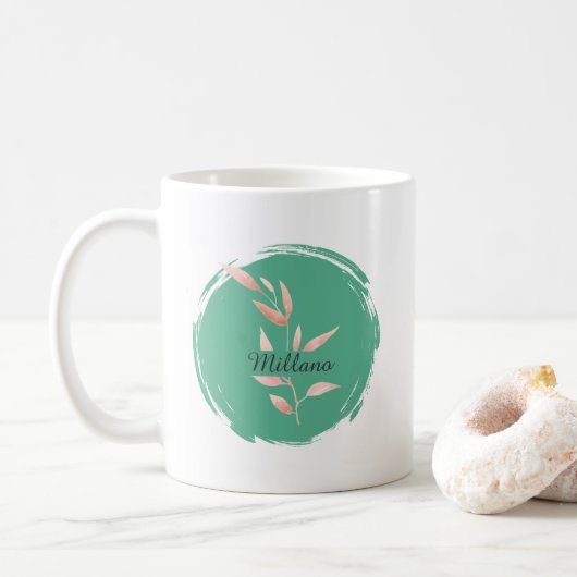 Moderne Teal-Blatt-Dekorative Wurfdecke Kaffeetasse (Mit Donut)