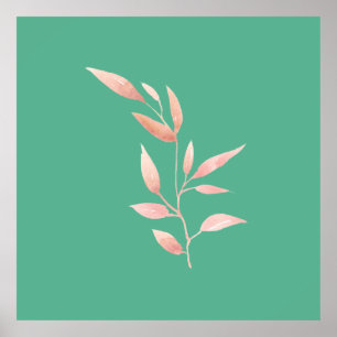 Moderne Teal-Blatt-Dekorative Wurfdecke  Poster
