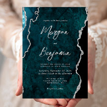 Moderne Teal Blau Achat Silber Schrift Hochzeit