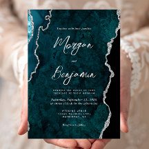 Moderne Teal Blau Achat Silber Schrift Hochzeit