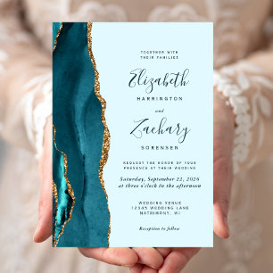 Moderne Teal Blau Gold Achat Hochzeit Einladung