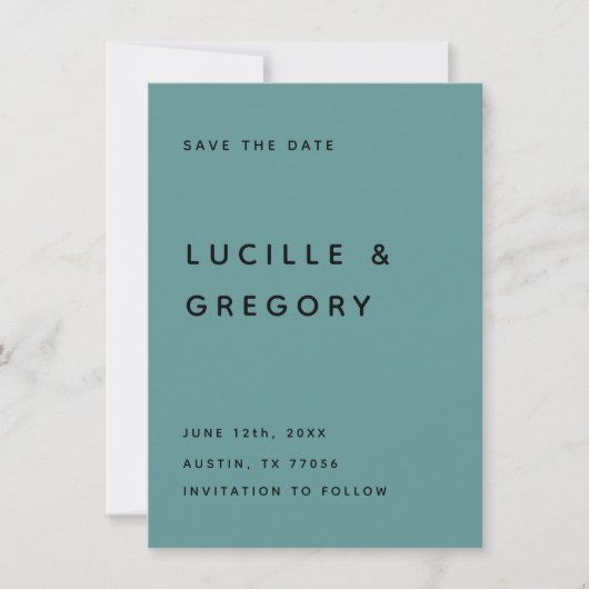 MODERNE TEAL-EDITORIAL ALL CAPS SAVE THE DATE (Vorderseite)
