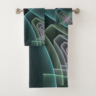 Moderne Teal-Geometrie-Fraktal-Kunstgrafik Badhandtuch Set
