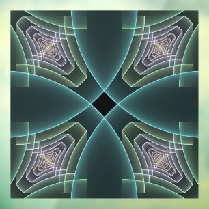 Moderne Teal-Geometrie-Fraktal-Kunstgrafik Fensteraufkleber