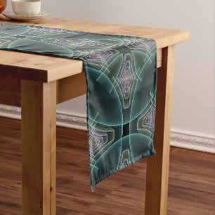 Moderne Teal-Geometrie-Fraktal-Kunstgrafik Großer Tischläufer
