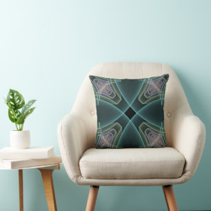 Moderne Teal-Geometrie-Fraktal-Kunstgrafik Kissen