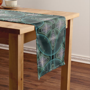 Moderne Teal-Geometrie-Fraktal-Kunstgrafik Kurzer Tischläufer