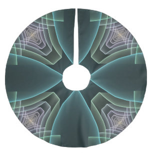 Moderne Teal-Geometrie-Fraktal-Kunstgrafik Polyester Weihnachtsbaumdecke