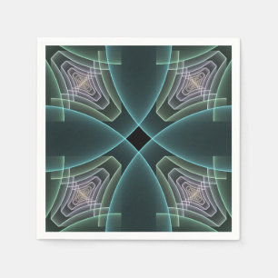 Moderne Teal-Geometrie-Fraktal-Kunstgrafik Serviette